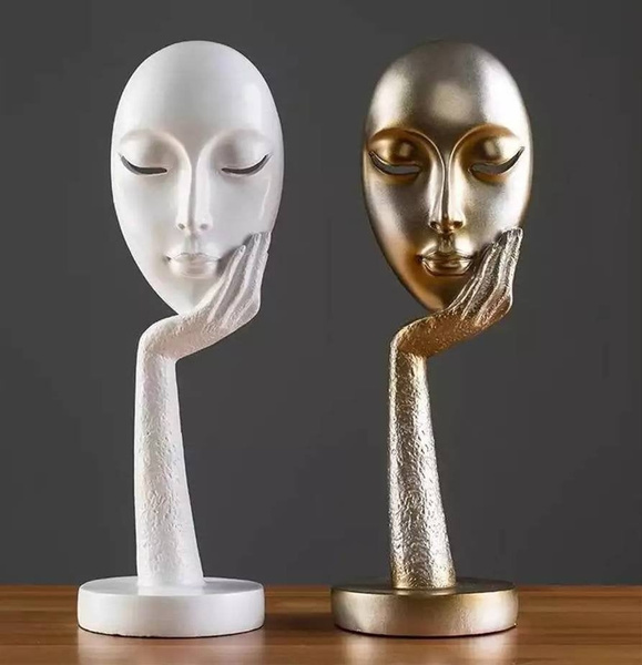 Modern Women Face Resin Ornament Sculpture Thinker Figure Statue Home Decorative 