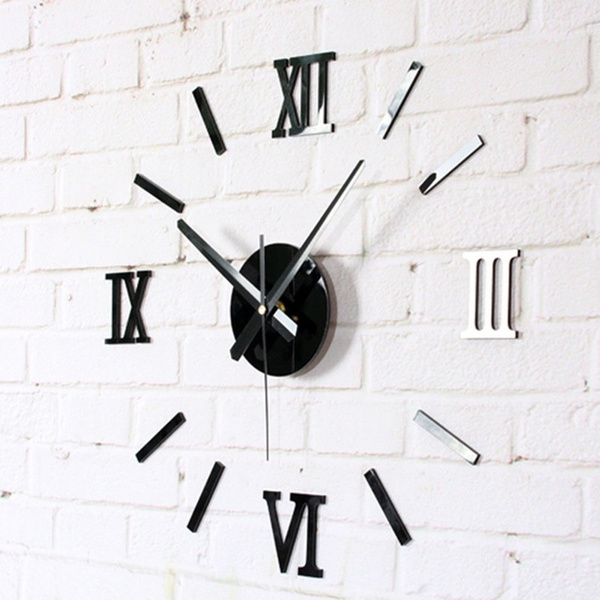 3d Acrylic Digital Wall Clock Roman Numerals Design Large Round Diy Self Adhesive Living Room Clocks Stickers Wish 3d Acrylic Digital Wall Clock Roman, Big Round Wall Clocks
