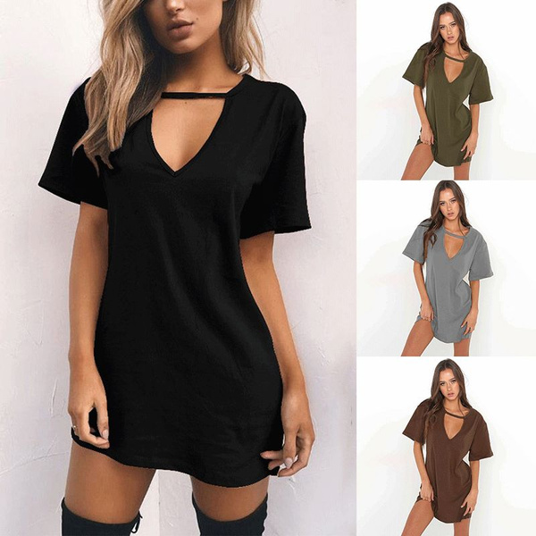 deep v neck t shirt dress