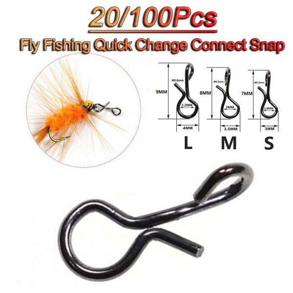 20/100Pcs/Box Fly Fishing Snap Quick Change Connect Snap for Flies Hook  Lures Black Color High Carbon Steel Tackle