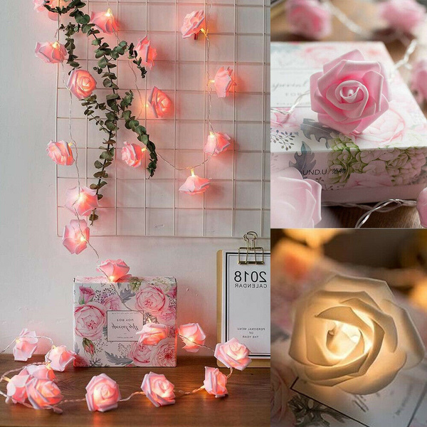Rose Flower Shape Fairy String Light 20 Led Battery Operated Party Decor 