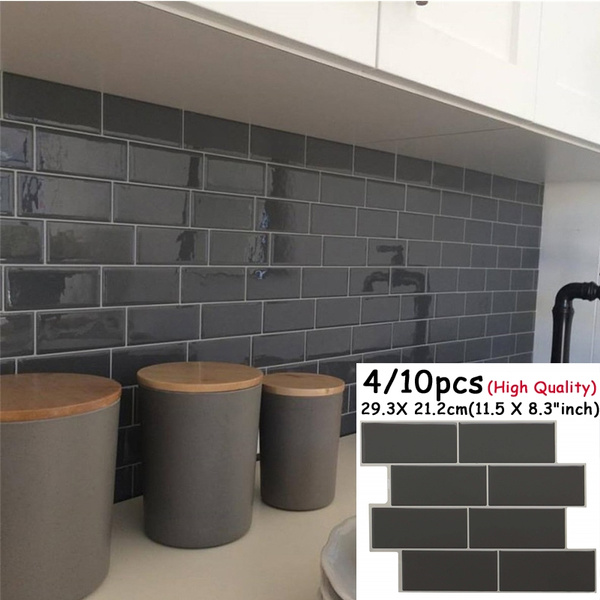 4 10pcs Grey Brick Subway Tile Peel And Stick Backsplash Kitchen Subway Contact Paper Wall Decals Self Adhesive Diy Home Wallpaper Wish