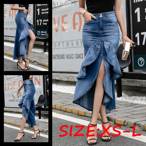 high waisted denim skirt