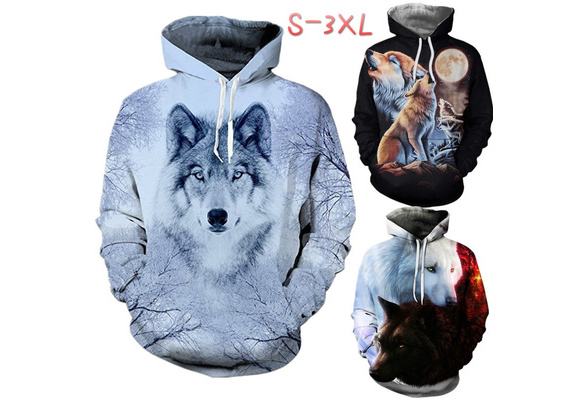 winter men's digital print long sleeve double color wolf sweatshirt