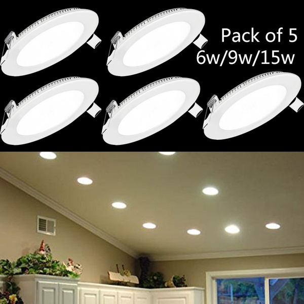5 Pack Round Ultrathin 6w 9w 15w Inch 6 7 Flat Led Recessed Panel Ceiling Light Ac85 265v For Home Office Commercial Lighting Wish - Large Led Ceiling Light Fixtures