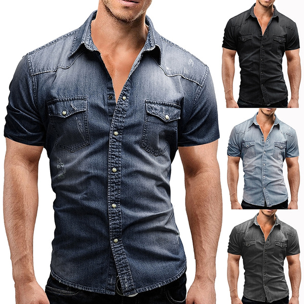 Short Sleeve T-shirts for Men Casual Mens Jeans Shirts Slim Fit Denim for Men Camisa Masculina Ropa De Hombre | Wish