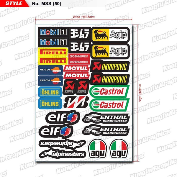Black White Kungfu Graphics Motocross Sponsor Logos Racing Sticker Sheet Universal 7.2 x 10.2 inch 
