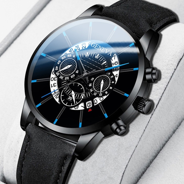 Elegant Black Men's Business Luxury Fashion Casual Watches Outdoor Sports  Hollow Calendar Men Leather Analog Quartz Wrist Watch Montre Homme