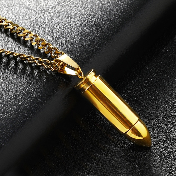 Gold Bullet Pendant Necklace Men 