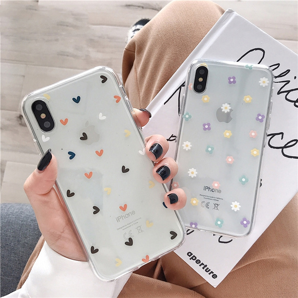 Cute Love Heart Clear Phone Cases for Iphone X XS Max XR 6 6S 7 8 Plus Case Soft TPU Floral Love Heart Transparent Silicone Back Case Cover