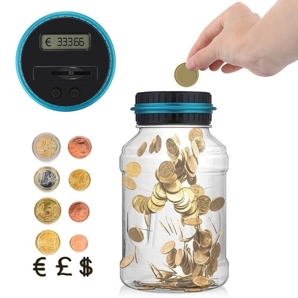 Large Digital Coin Counting LCD Coin Counting Box Jar Money Storage