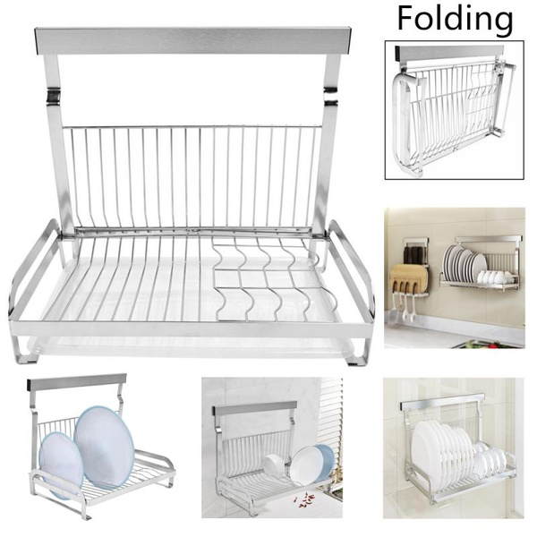 Stainless Steel Wall Mount Dish Drying Rack With Drain Board Wish - Wall Mount Drying Rack Dishes