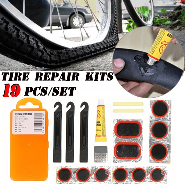 Mountain Bike Bicycle Flat Tire Cycling Repair Fix Kits Tool Rubber Patch Lever 