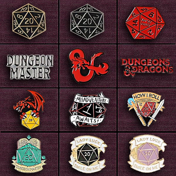 Dungeons & Dragons Gift Metal Badge Enamel 7 Designs D20 Dice Joke Cute Pin 