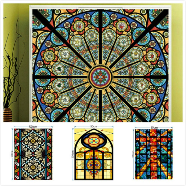 Electrostatic Window Film Church Chapel Stained Glass Stickers Privacy  Decor NEW