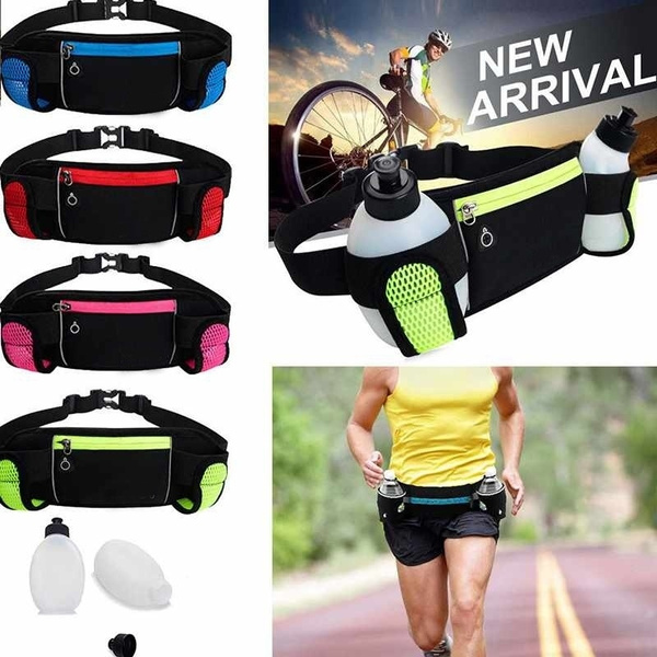 Gym Running Belt Jogging Cycling Waist Pack Pouch Sports Bag 280ml Water Bottles 