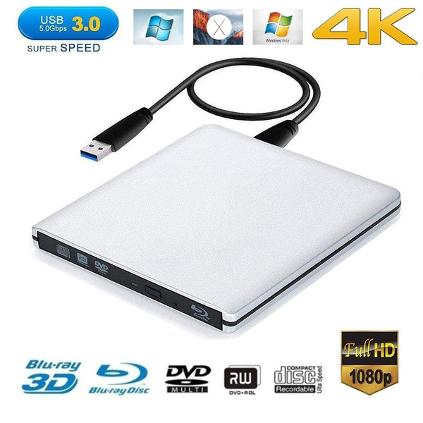NEW USB 3.0 External Blu-ray CD DVD Drive 4K 3D Player Writer Portable BD/CD/DVD Burner Driver for 10,8,7,XP,Vista,Laptop,PC Wish