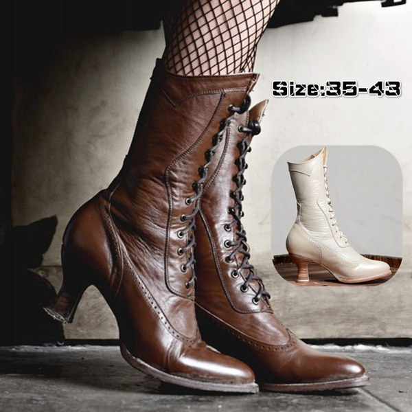 Fashion Womens Cowboy Knee High Boots Casual Lace Up Chunky Heel Warm Shoes Size 