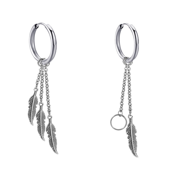 Buy Punk Rock Feather Drop Dangle Earrings Silver Black Huggie Hinged Hoop  Earrings,(PACK OF 2PC) Stainless Steel Drops & Danglers at Amazon.in