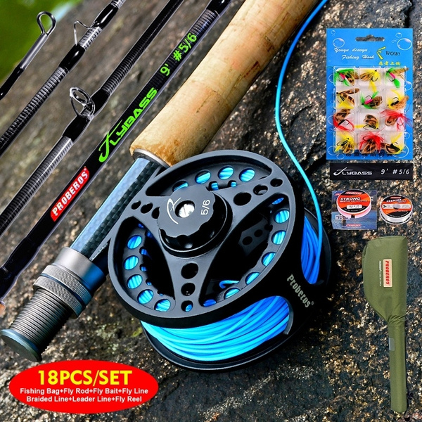 1set Fly Fishing Set Fly Rod Fly Reel Combo 8FT-2.4M-3/4&9FT-2.7M-5/6 Fly  Rod with Fly Line Fly Baits Full Kits Tackle with Portable Bag