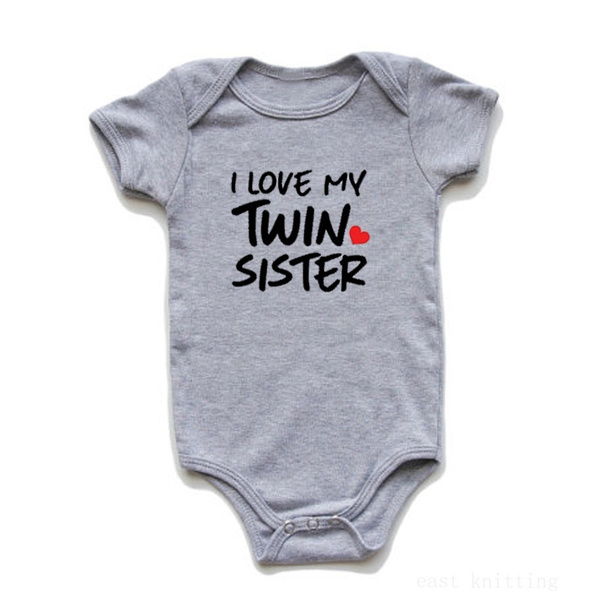 Twin Baby Boy And Girl Onesie Cute Newborn Jumpsuit Rompers I Love My Twin Sister I Love My Twin Brother Set Twins Round Neck Outfit Wish