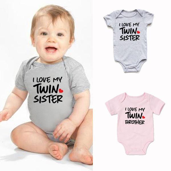 Twin Baby Boy And Girl Onesie Infant Funny Onesie Rompers I Love My Twin Sister Brother Set Crew Neck Twins One Piece Rompers Wish
