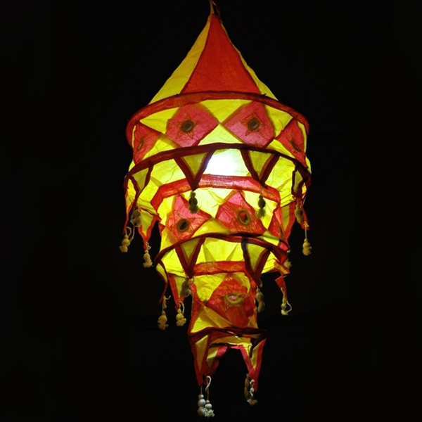 Hanging Fabric Lantern Lamp Light Shade Lampshade Tasseled Asian Handmade Crafts 