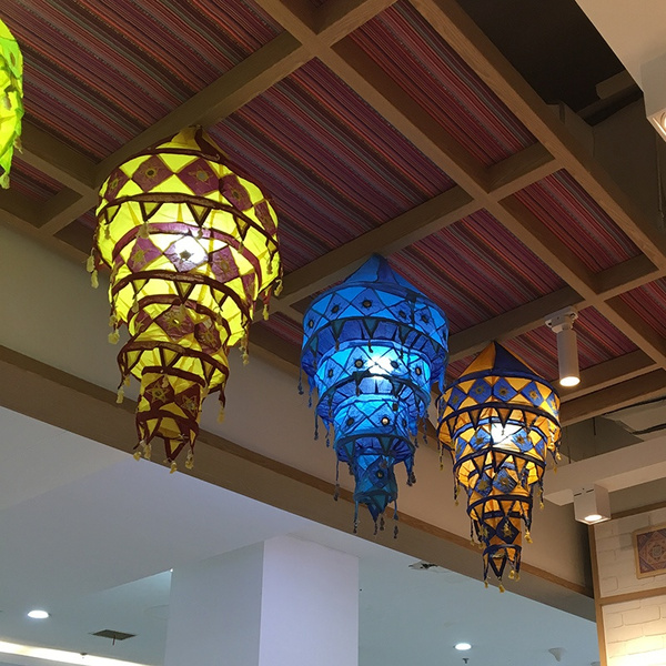 Hanging Fabric Lantern Lamp Light Shade Lampshade Tasseled Asian Handmade Crafts 