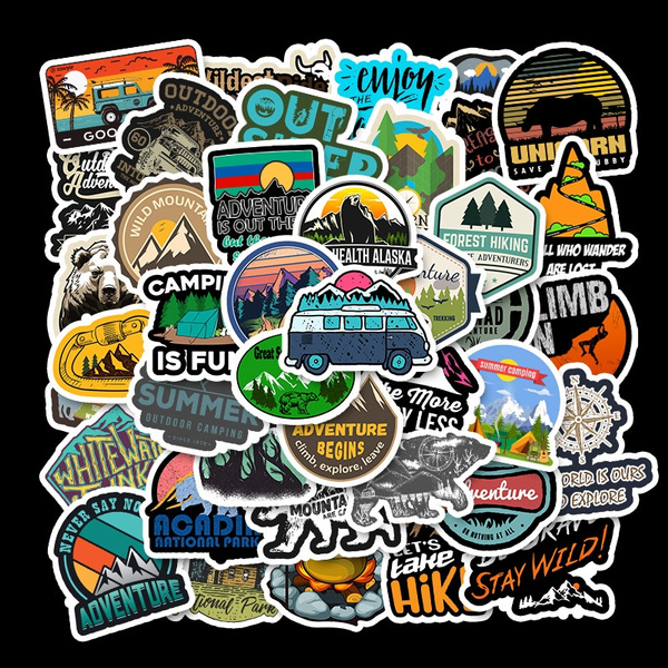 50pcs Stickers Pack Trolley Case Camping Travel Stickers Wilderness Adventure 