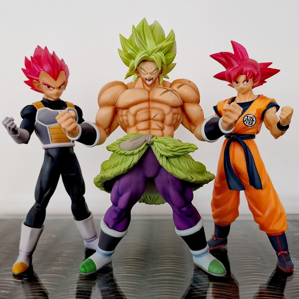 Kit 4 Bonecos com Base Action Figure Goku SSj Broly Vegetto Goku