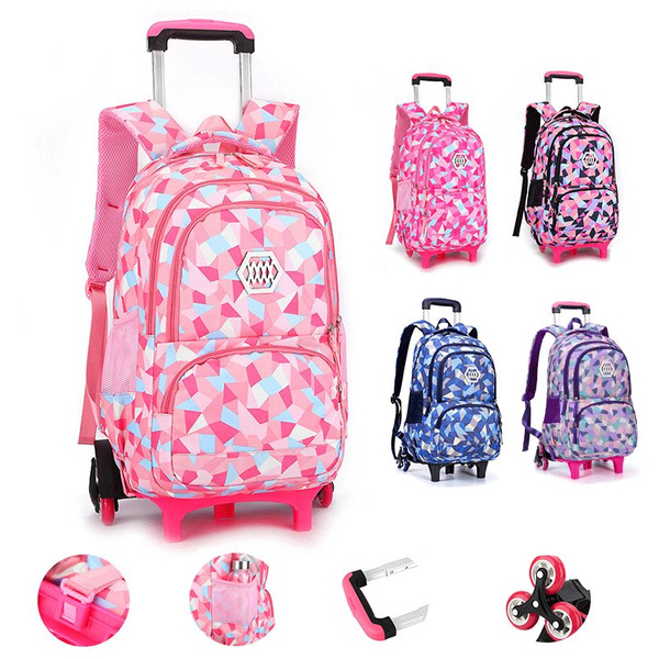 Zhhlinyuan Cute Rolling Backpack Trolley Traveling Bag with Wheels Kids Girls Luggage 