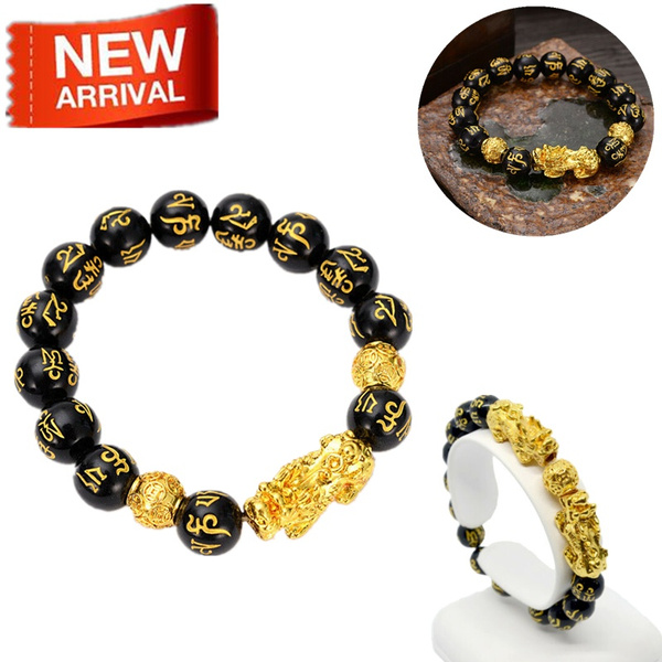 10mm Natural Obsidian Black Jade Lingzhu Bracelet Bracelet Chinese Dragon Pixiu DealShow TM