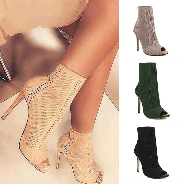 Women Boots Europe Knitting Peep Toe 