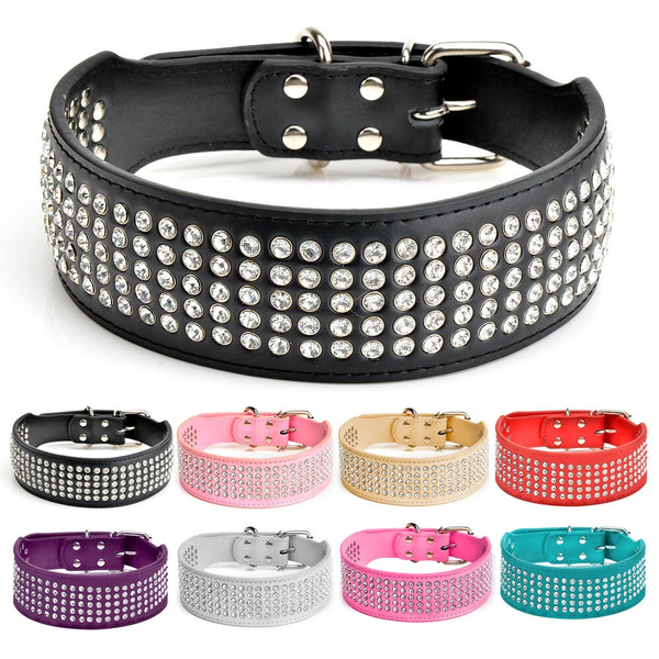 5 Rows Rhinestone Dog Collars Crystal Diamond Dog Leather Collar Large