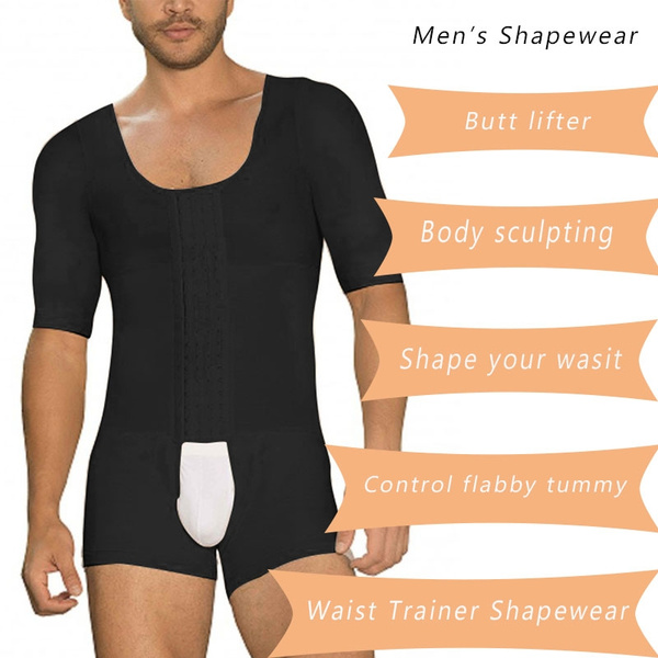 Men Waist Trainer Shapewear Open Crotch Sexy Latex Compression Bodysuit  Butt Lifter Male Tummy Short Sleeve Body Shaper S-6XL
