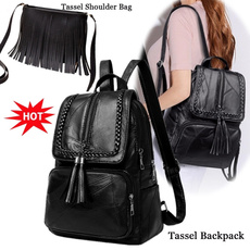 2 Types Tassel Backpacks Ladies Shoulder Bags Casual PU Leather Travel Bags School Backpacks Women Bag Backpack Girls School Bags