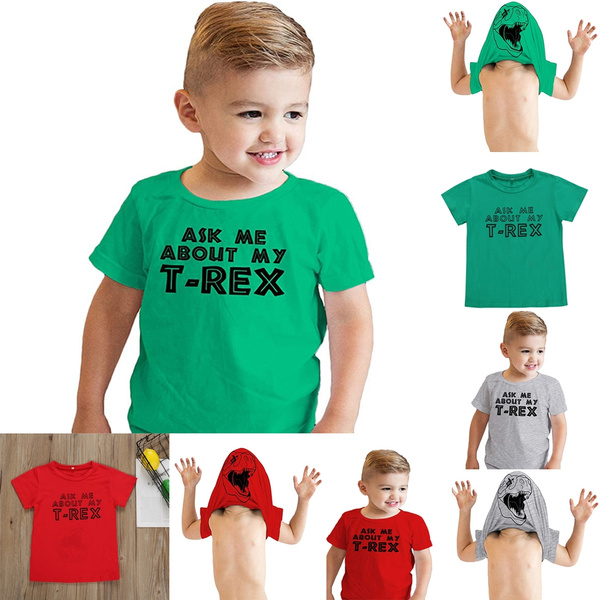 Premium Ask Me About My T-Rex Kids T-shirt Dinosaur Gift Party Dino Flip Tee 