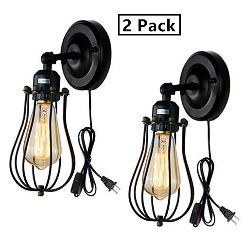 2 Pack Wire Cage Wall Sconce Industrial, Corded Wall Lamps