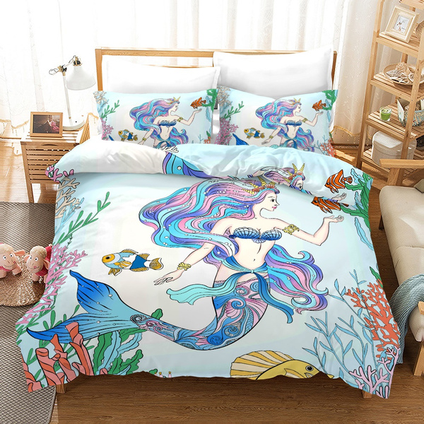 3d Mermaid Quilt Cover Doona Set, Mermaid Bed Set Queen