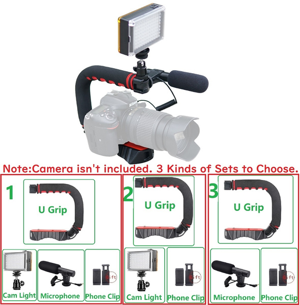 Camera Video Stabilizer Handle Video Grip Camera Video Light Triple Shoe Mount for Gopro for DSLR Sony Nikon Canon for iPhone Set1 