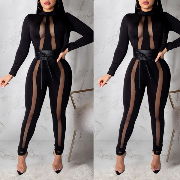 Sexy Women Sheer Long Sleeve See Through Bodysuit Black Jumpsuit Patchwork  Leotard Zipper Catsuit Romper Party Clubwear From Fashionqueenshow, $15.83