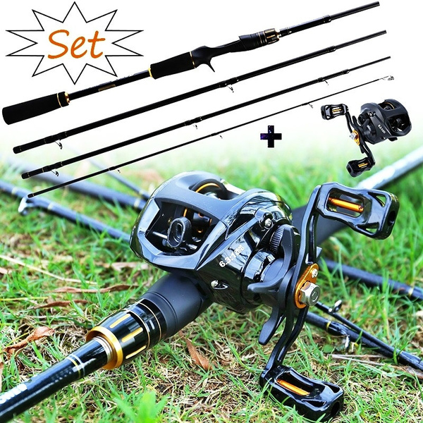 Fishing Rods and Reels 2.1m/2.4M Casting Fishing Rod Reel Combos with 4  Section Baitcaster Rod and 13BB Casting Reel