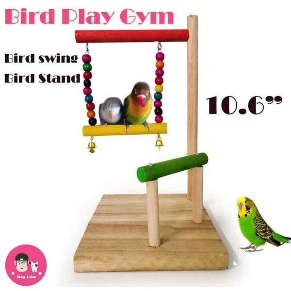 Hamiledyi Parrot Playground Gym Bird Playpen Parakeet Perch Stand Wood Ladder Swing Climbing with Ball for Small Bird Budgie Conure Love Birds 
