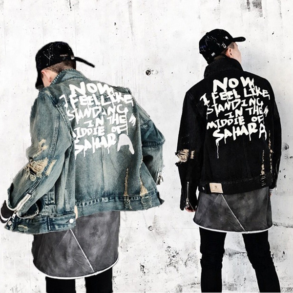 Men's Rap Hip Hop Style Denim Jeans Jacket Fashion Coats | Wish