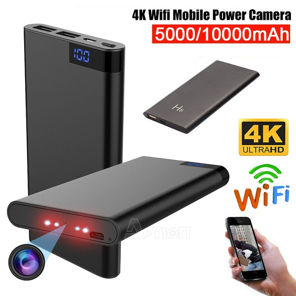 HD 4K Recording IR Night Vision WiFi Mobile Power Camera Motion Activated with Smart LED Light Digital Display Sizet 10000mAh Portable Power Bank with Hidden Spy Camera