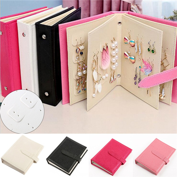 Stud Earrings Collection Book PU Leather Earring Storage Box