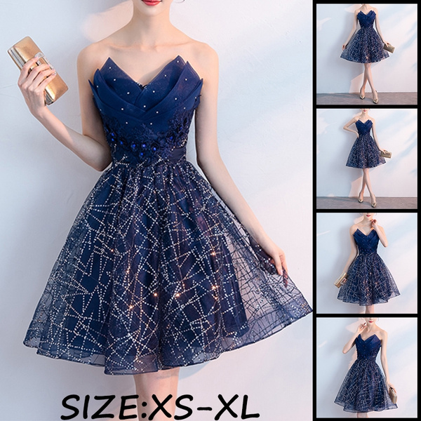 Banquet Elegant Party Shag Dress Stars Short Evening Dress Navy Blue Sequins Pleat V neck Formal Party Dress