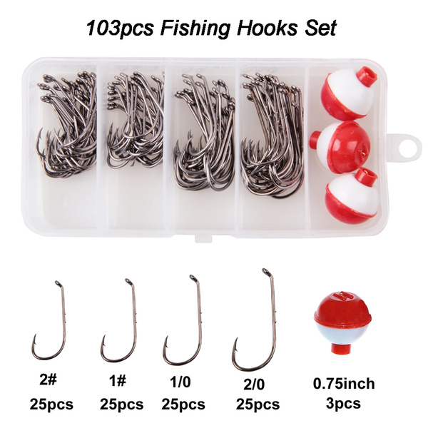 103Pcs/Box 9292 High Carbon Steel Fishing Hook Offset Long Barbed Shank  Baitholder Hooks For Trout Salmon Bass Worm Fishing