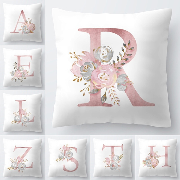Letter Cushion Cover Alphabet Floral Pillow Case Bed Sofa Waist Throw Home Decor 