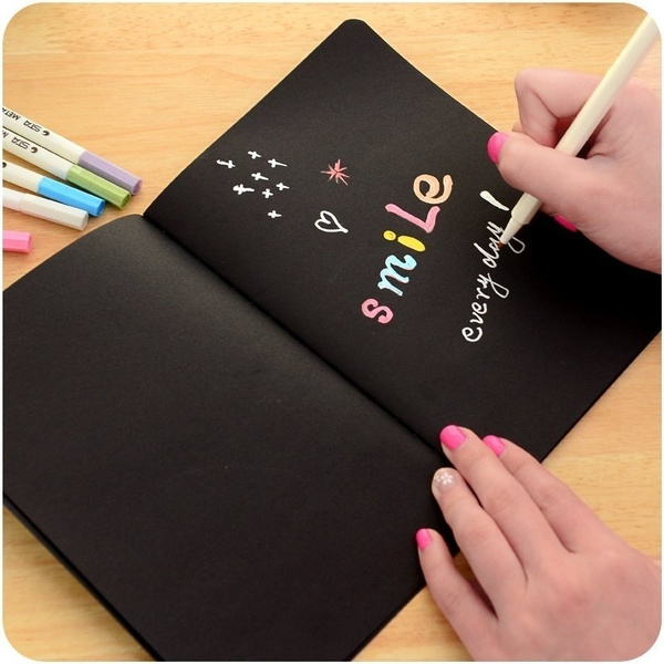 1pc Notebook Diary Black Paper Notepad 56K Sketch Graffiti Notebook for  Drawing Painting Office School Stationery Gifts (Random Pattern)